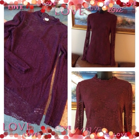 Free People Lace Burgundy Top - Picture 3 of 4